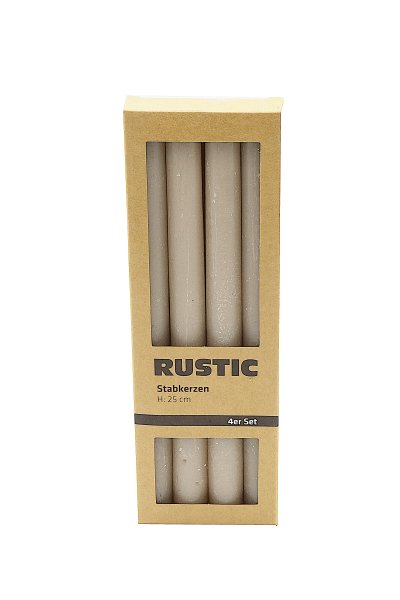 Rustik Stabkerzen, 250 x 20 mm, Farbe taupe, 4er Set